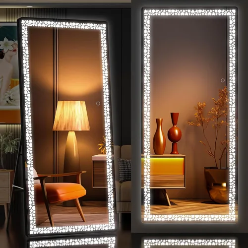 Miniatura 9 de Hasipu Espejo LED de Cuerpo Entero de 57" x 16" pulgadas, Espejo de Cuerpo Entero con Luces, Patrón de Flores de Póquer, Espejo de Pared