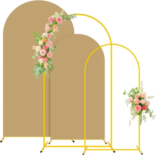 Miniatura 8 de Soporte de arco de boda y juego de cubierta de arco color melocotón de 2 piezas (7.2 pies, 6 pies) Soporte de telón de fondo de metal para fiestas