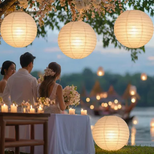 Miniatura 4 de Retisee 8 linternas de papel blancas gigantes de 30 pulgadas, grandes linternas de papel chinas, japonesas, decoración para el hogar, boda, fiesta