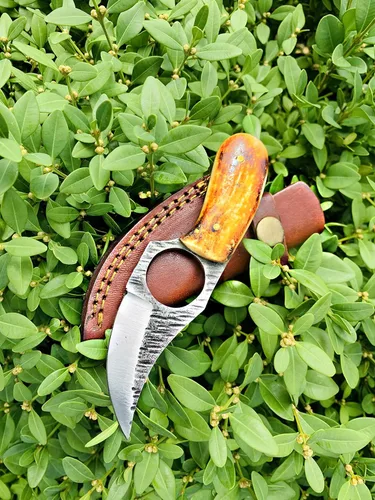 Miniatura 9 de Titan International Knives Cuchillo para despellejar de acero de carbono 1080 Cuchillo de caza de hoja fija pequeño hecho a mano Cuchillo