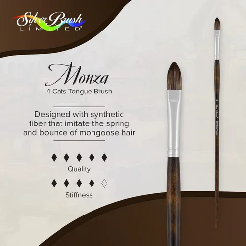 Miniatura 2 de Silver Brush Limited 26104 Monza Cats - Pincel de lengua para pinturas al óleo y acrílicas, tamaño 4, mango largo