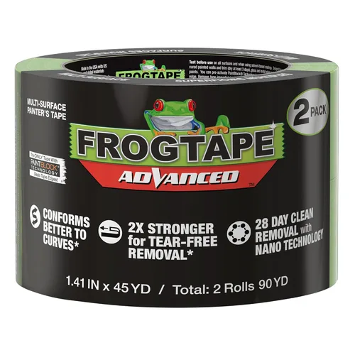 FrogTape Advanced Painters Tape - Cinta para pintores de 1.5 pulgadas de ancho (1.41 pulgadas x 45 yardas), cinta multisuperficie con PAINTBLOCK, se