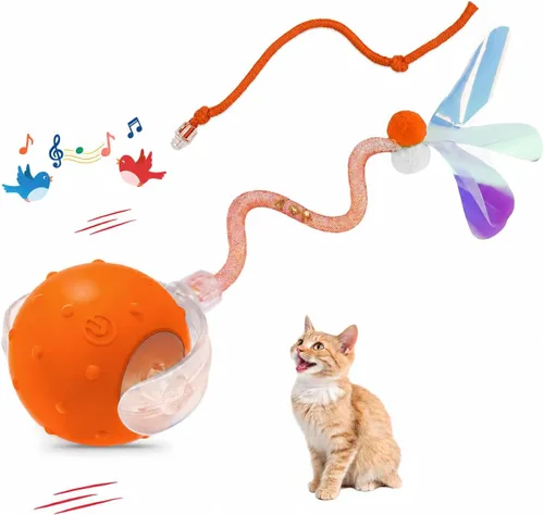 Miniatura 8 de Pelota de juguete motorizada inteligente interactiva para gatos, 2 colas y 2 velocidades, juguete de juego automático activado por movimiento