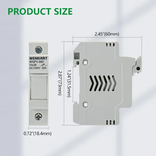 Miniatura 3 de Wengart Portafusibles solares fotovoltaicos de CC de 1 polo, 1000 V, montaje en riel DIN de 32 A para fusible gPV de 0.394 x 1.496 in, terminales