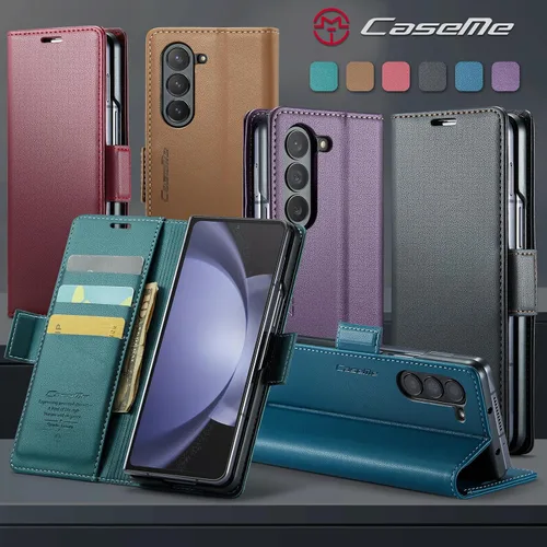 Miniatura 8 de Funda para Samsung Galaxy Z Fold 5 (2023), funda de piel sintética tipo cartera con tarjetero con bloqueo RFID, función atril, a prueba de golpes