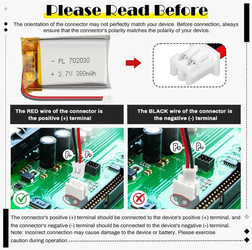 Miniatura 5 de 702030 3.7V 380mAh LiPo Batería - Batería recargable de polímero de litio con placa de protección y conector Micro JST 1.25 para dispositivo