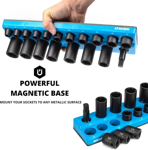 Miniatura 2 de NEIKO 03975A - Soporte magnético para llaves de tubo, unidad de 1/2 pulgadas, bandeja para llaves de tubo de 25/64 a 1.06 pulgadas SAE, organizador