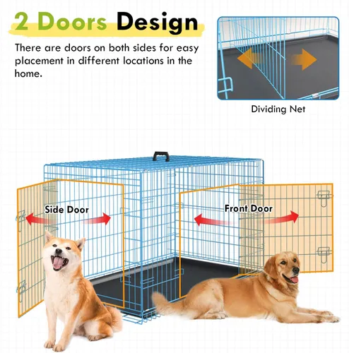 Miniatura 2 de PayLessHere - Jaula grande para perros y perrera para perros medianos y grandes, de metal, con doble puerta, plegable, para viajes, interior y Azul
