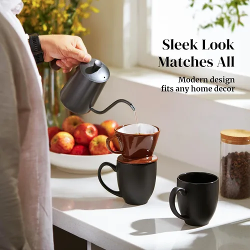 Miniatura 6 de DOWAN Tazas de café, juego de 6 tazas de café negras, tazas de café de cerámica de 16 onzas con asas grandes para hombres y mujeres, taza grande