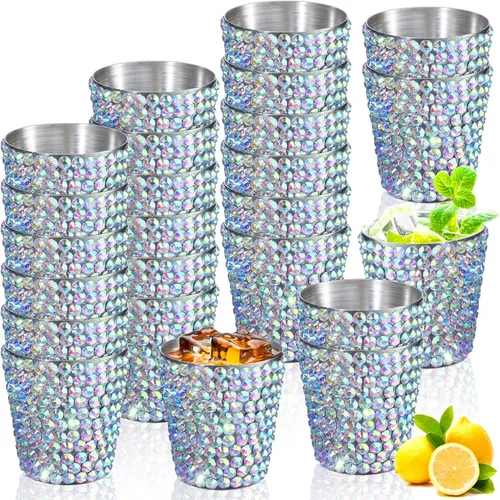 Miniatura 9 de Tioncy Paquete de 12 vasos de chupito de San Valentín de 1 onza de acero inoxidable con diamantes de imitación de acero inoxidable, vasos pequeños