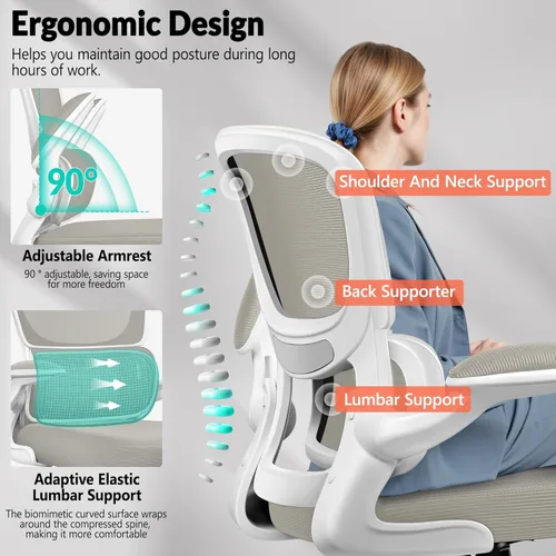 Miniatura 3 de BESTFAIR Silla de oficina ergonómica, silla de escritorio de malla transpirable cómoda con soporte lumbar, silla de escritorio para el hogar