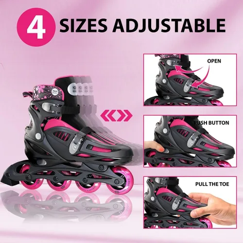 Miniatura 4 de Inline Skates for Girls and Boys, with Knee Pads, Elbow Pads and Wrist Guards, Gel Wheels, Adjustable Sizing, for Men, Women, Girls, Boys, High