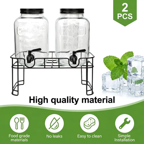Miniatura 3 de Accguan Dispensador de bebidas de 1 galón, dispensador de agua de vidrio con tapa de lata negra y grifo de acero inoxidable negro, marco de hierro
