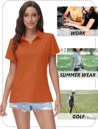 Miniatura 7 de TACVASEN Polo de manga corta con cuello en V para mujer, con protección solar UPF 50+, secado rápido, para golf