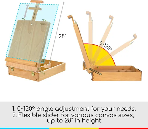 Miniatura 4 de MEEDEN Caballete de Mesa Extra Grande, Caballetes de Mesa de Madera de Haya Sólida para Pintar Lienzo, Caballete Caja de Bocetos, Caballete de Arte