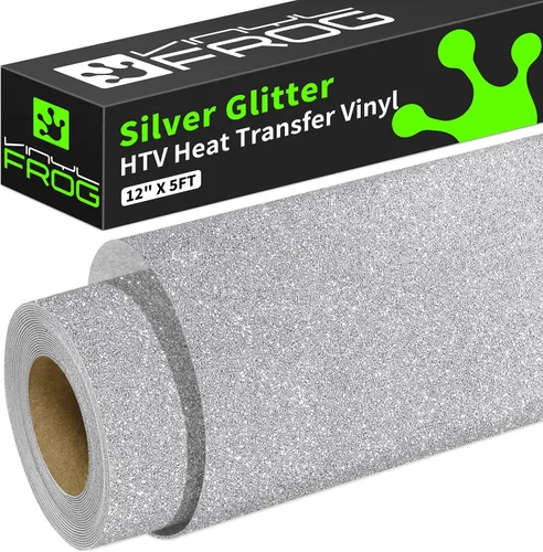 Miniatura 23 de VINYL FROG Rollo de vinilo de transferencia de calor con purpurina de 12 pulgadas x 5 pies, vinilo negro para planchar con purpurina para camisetas