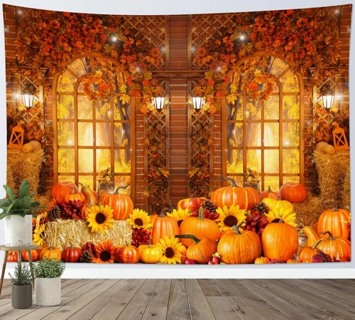 Miniatura 32 de HVEST Tapiz de noche de Halloween, tapiz para colgar en la pared, bosque embrujado con tumba y calabazas, manta de pared para dormitorio, sala