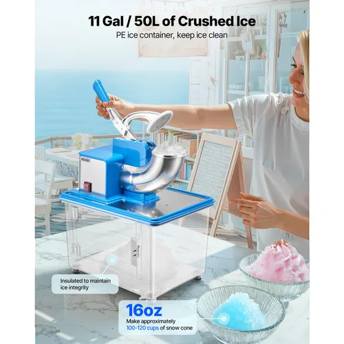 Miniatura 5 de VEVOR - Trituradora de hielo eléctrica comercial de 110 V, 661 libras/hora; certificación ETL, máquina eléctrica de granizado de 300 W, cuchillas