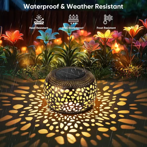 Miniatura 7 de Farol solar para decoración de patio al aire libre: faroles solares para exteriores, impermeables, ahuecados, retro, metal, alimentados por energía