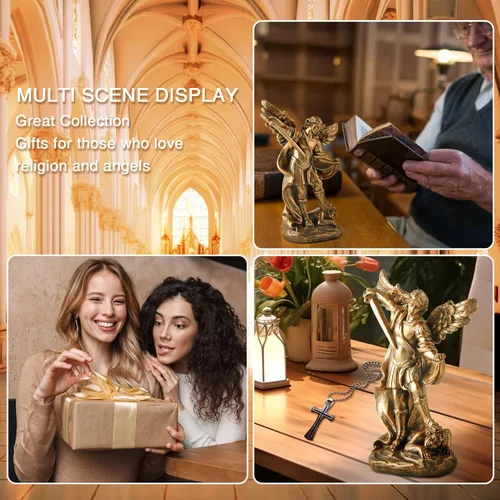 Miniatura 2 de Estatua de San Miguel Arcangel - Figura de ángel de San Miguel, estatua de resina con acabado de bronce antiguo, ideal para coleccionistas