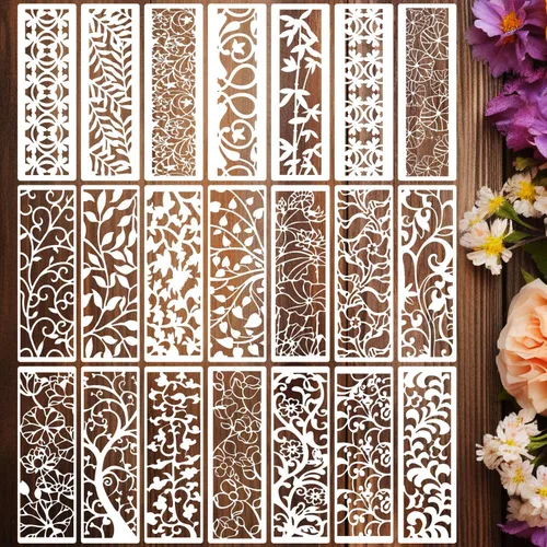 Miniatura 8 de Plantillas para manualidades, plantillas de textura reutilizables para pintar, plantillas de fondo de 8x4 pulgadas, plantillas de dibujo