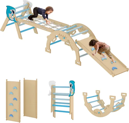 GarveeLife Pikler - Juego de triángulos 4 en 1, juguetes de escalada para niños pequeños con rampa, arco y escalera, juego de escalada Montessori