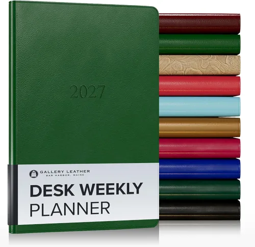 Miniatura 124 de Gallery Leather Agenda semanal y mensual grande 2025-2026, agenda y cuaderno con elegantes bordes de página dorados dorados, 12 meses, cactus Cactus