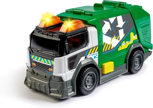 Dickie Toys Camión de reciclaje, efectos de sonido y luz de advertencia para recolección de basura, 5.9 in, portón trasero con mecanismo de