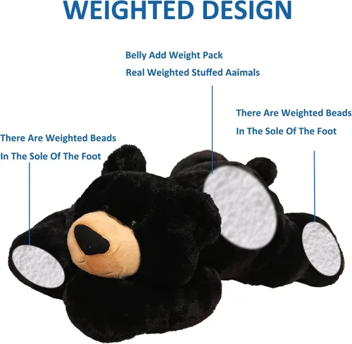 Miniatura 2 de Hronsa Animales de Peluche con Peso, Juguete de Animal de Peluche de Oso con Peso Lindo Cojín de Peluche de Oso Negro para Adultos Niños y Niñas