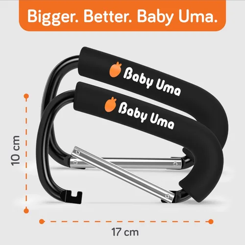 Miniatura 7 de Baby Uma Ganchos XL para Cochecito para Bolsas (Paquete de 2) – Clips y Ganchos Universales para Cochecito con Mango de Espuma, Capacidad