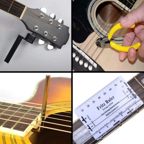 Miniatura 3 de Juego completo de herramientas de reparación de guitarra de 61 piezas con herramienta de medición de calibrador de regla, llave hexagonal, limas