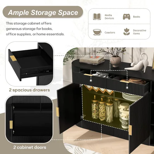 Miniatura 6 de VilroCaz Aparador de armario de almacenamiento curvado con 2 puertas y 2 cajones, mesa consola de entrada de madera de 55 pulgadas con puerta