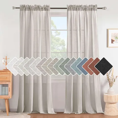 Miniatura 32 de H.VERSAILTEX Cortinas de Lino con Textura Filtradoras de Luz para Tratamiento de Ventanas de Sala de Estar, Cortinas Naturales Duraderas