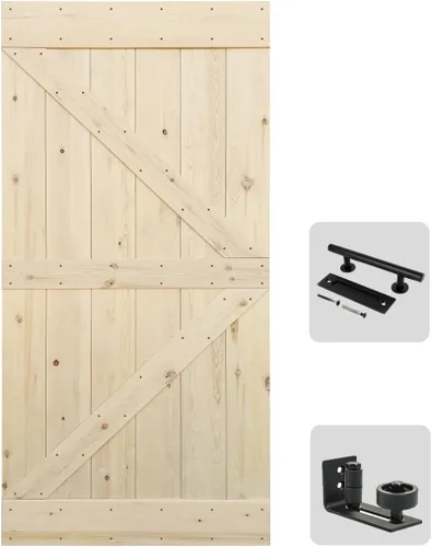 Miniatura 11 de S&Z TOPHAND Puerta de granero de 24 x 84 pulgadas, pino nudoso británico sin terminar/estilo rústico tradicional americano/superficies