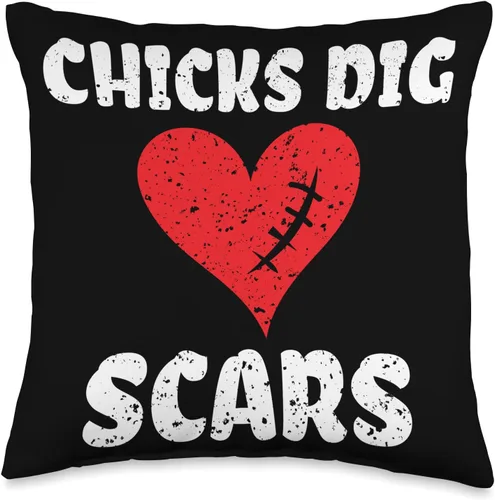 Gifts for Open Heart Surgery Recovery Survivor Chicks Dig Scars - Almohada congénita de guerrero de corazón, 16 x 16 pulgadas, multicolor