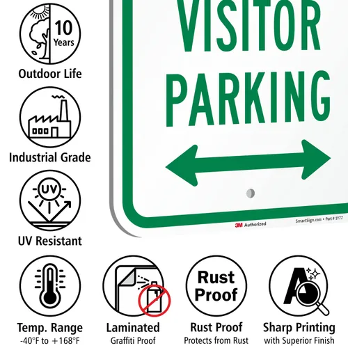 Miniatura 7 de SmartSign -K-5661-EG Letrero "Aparcamiento para clientes y visitantes" con flecha bidireccional Aluminio reflectante de grado de ingeniero 3M