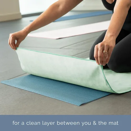 Miniatura 5 de S&T INC. Toalla de esterilla de yoga, toalla de secado rápido, suave y absorbente para gimnasio, pilates y esterilla de yoga caliente, paquete de 2