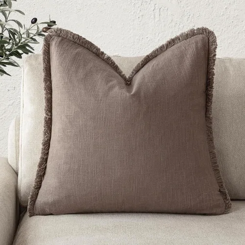 Miniatura 33 de Foindtower Fundas de almohada decorativas de lino con flecos, acogedora funda de cojín bohemia estilo farmhouse con borlas, funda de almohada