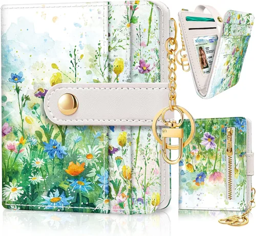 Miniatura 22 de Jogjam Cartera pequeña para mujer, Rfid delgada y compacta para tarjetas de crédito, billetera plegable de piel sintética, bolsillo con cremallera