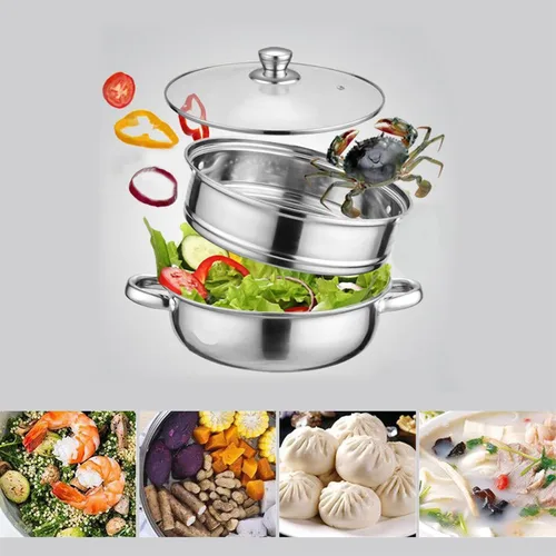 Miniatura 6 de Vaporizador para cocinar, olla de vapor con tapa, olla de vapor de 11 pulgadas con estante para cocinar verduras, pescado, mariscos, fideos, pasta