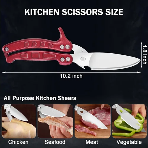 Miniatura 5 de Tijeras de cocina resistentes para aves de corral para cortar carne, aptas para lavavajillas e inoxidables, tijeras de cocina para pollo, pavo