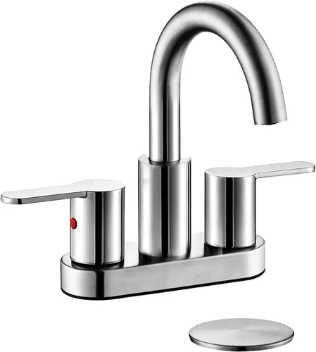 Miniatura 8 de TimeArrow Grifo de Lavabo de Baño Centerset de 2 Manijas en Oro Cepillado con Ensamble de Desagüe, Grifo de Lavatorio de Tocador de Baño Moderno