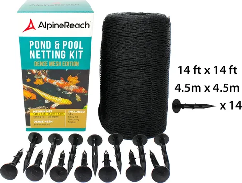 Miniatura 2 de AlpineReach Kit de malla para estanques de peces Koi de 14 x 14 pies, negro, malla fina tejida de alta resistencia para hojas - Protege a los peces