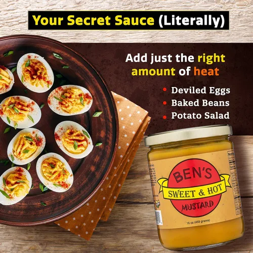 Miniatura 4 de Ben's Sweet & Hot Mostaza picante salsa de mostaza y mostaza amarilla para untar delicatessen, mostaza natural, dulce y caliente, 16 onzas