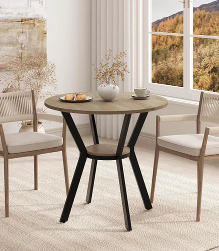 Miniatura 15 de Mesas redondas de cocina para 2-4, mesas de comedor pequeñas de 31.5 pulgadas con almacenamiento, mesa de comedor circular de madera rústica