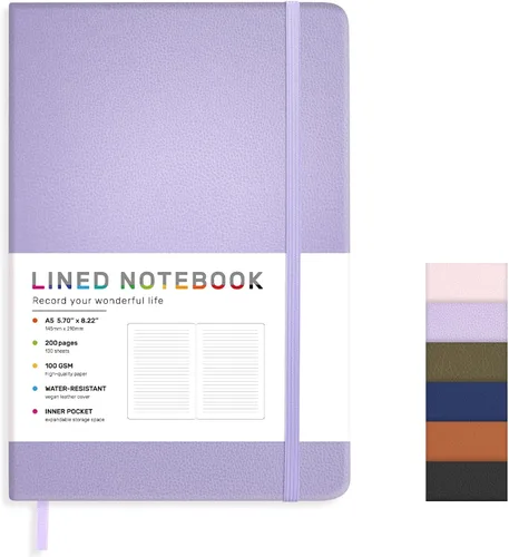 Miniatura 8 de Cuaderno diario rayado para mujeres y hombres, 200 páginas A5 diarios de tapa dura de cuero para escribir, viajes, escuela, oficina, trabajo, Negro