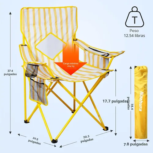 Miniatura 3 de Nazhura - 2 unidades de sillas plegables para acampar con bolsa para la nevera, respaldo de malla y bolsillo para portavasos (Amarillo, Pack de 2)