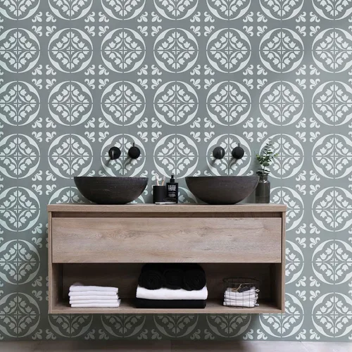 Miniatura 4 de Plantilla de azulejos de 12 x 12 pulgadas (paquete de 2) / Plantilla de pared y piso, reutilizable para pintura, muebles, paredes y suelos