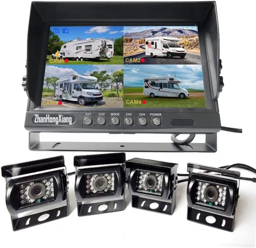Cámara de respaldo HD 1080P con sistema de monitor DVR de 9 pulgadas, 4 x 4 pines IR IP69 impermeable con cable retrovisor retrovisor + monitor de