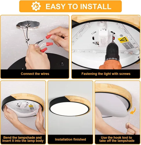 Miniatura 10 de Moderna lámpara de techo de madera regulable, LED minimalista 5CCT 2700K-6000K, lámpara de techo empotrada, lámpara de iluminación redonda para Negro